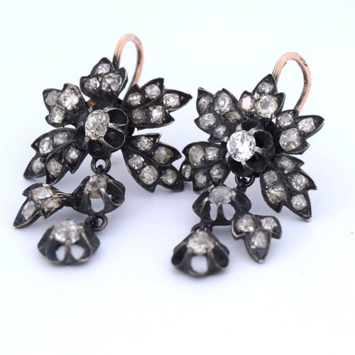 Boucles d'oreilles Boucles d’oreilles victoriennes en or 12k, argent 925 et diamants 58 Facettes OR14