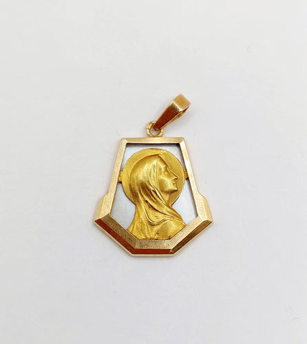 Pendentif Médaille - Médaille religieuse art déco en or rose 18k et nacre 58 Facettes A06573