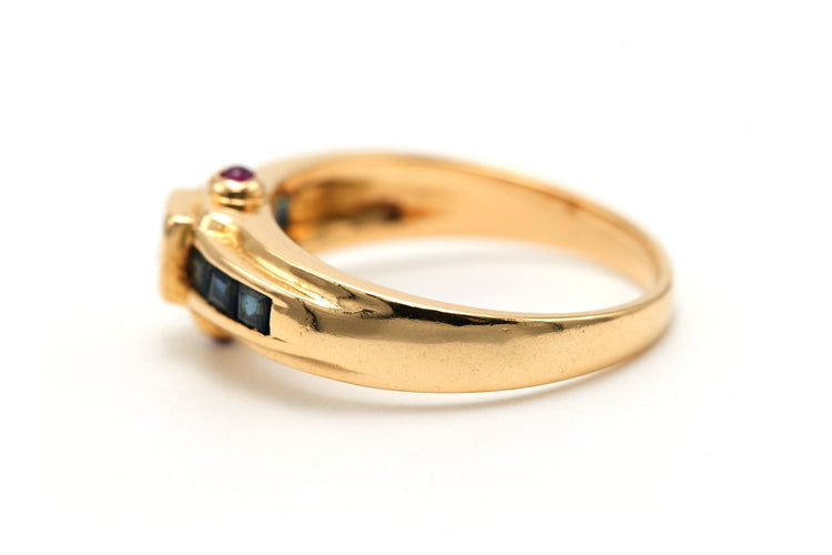 Bague 52 Bague contemporaine en or jaune 18 carats sertie de saphirs, de rubis et de diamants "taille" brillant (+-0.056ct) 58 Facettes 23176