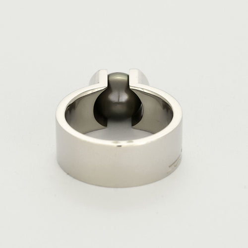 Bague 61 Bague moderniste en or gris et perle de culture grise 58 Facettes TAR1516