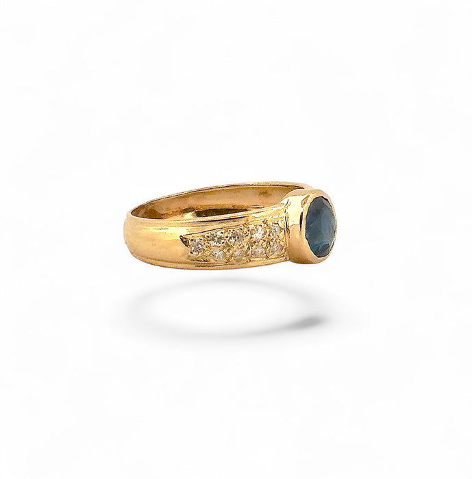 Bague jonc saphir ancien et diamants monture or jaune