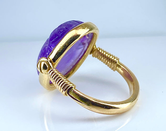 Bague 50 Bague en or jaune 18 carats, scarabée en améthyste mobile 58 Facettes AB447