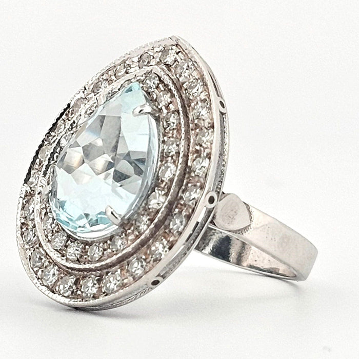 Bague 53 Anneau d'or blanc Aquamarine et diamants 58 Facettes