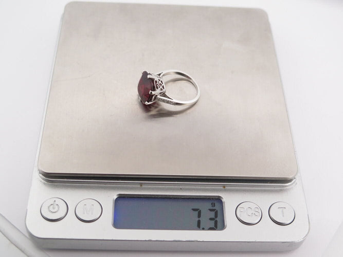 Bague 53 vintage bague cocktail t53 grenat coussin 8 diamants 0.14ct en platine 7.3g 58 Facettes 270143