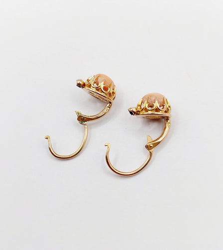 Dormeuses antique or rose 18k cabochon de corail (circa 1900)