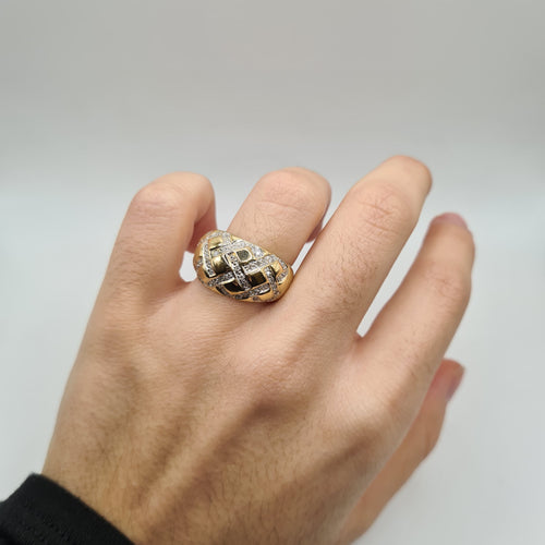 Bague bombée or jaune 18 carats sertie de diamants anciens