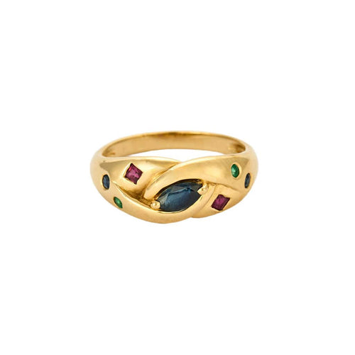 Bague 52,5 Bagur or jaune, saphir, rubis et émeraudes 58 Facettes CHA0576