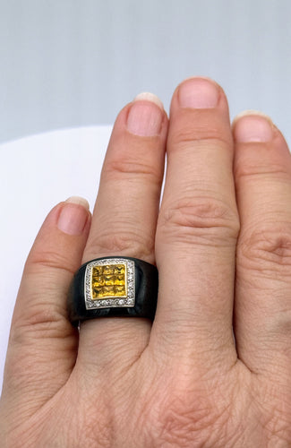 Bague 54 GUY LAROCHE - Bague en céramique noire avec citrine et diamant 58 Facettes