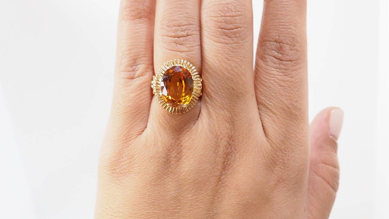 Bague 51.5 Bague vintage en or jaune et citrine ovale 58 Facettes 32615