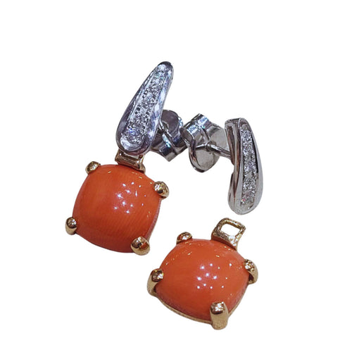 Pendientes démontables en or blanc et rose et corail et diamants