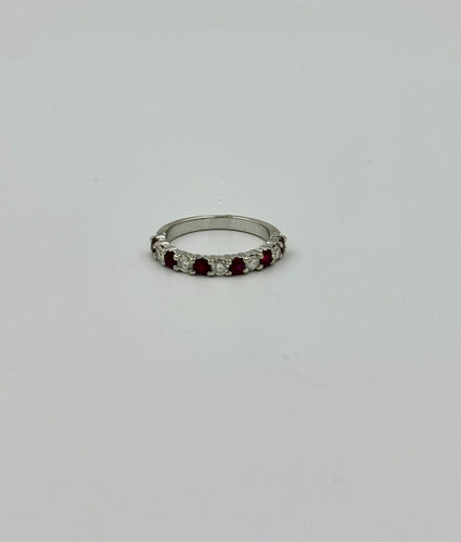 Bague 58 Alliance or blanc diamants rubis 58 Facettes