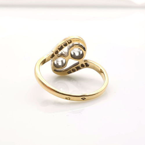 Bague 56 Bague "Toi et Moi" Or jaune Platine & Diamants 58 Facettes