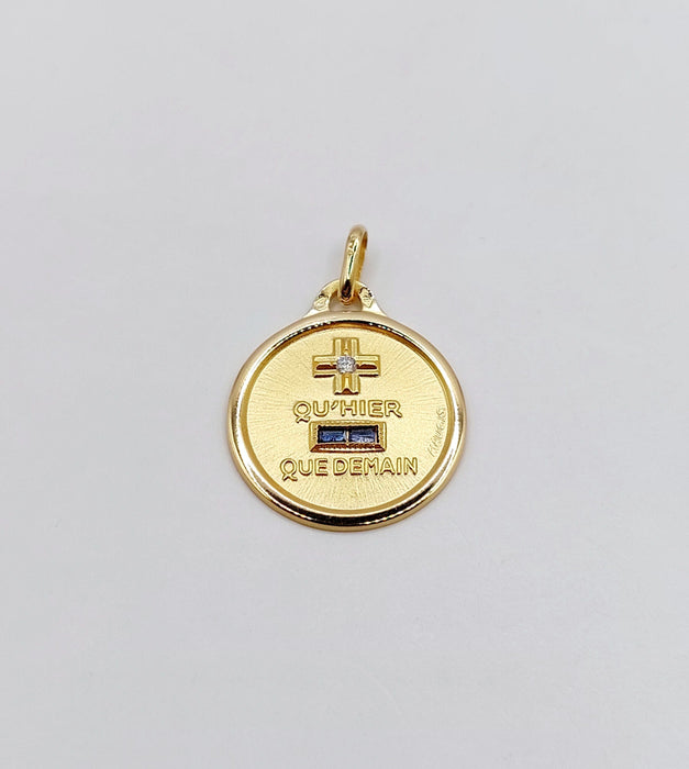 Pendentif AUGIS - Pendentif médaille d'amour or  "+ qu'hier - que demain" - L'Essentielle bleue 58 Facettes J10720X000