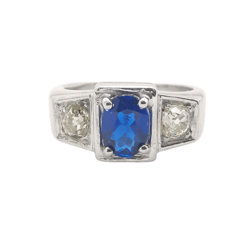 Bague 53 Bague ancienne or blanc saphir & diamants 58 Facettes