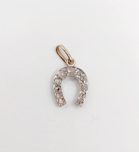 Pendentif antique fer à cheval or 18k diamants taille roses (circa 1900)