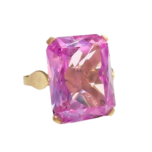 Bague BAGUE AU DESIGN RÉTRO DES ANNÉES 1940-45 EN OR 18 KT AVEC SPINELLE ROSE 58 Facettes Q996A