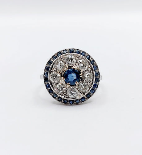 Bague 51 Bague cible art déco en platine, saphir et diamants taille ancienne 58 Facettes A06489