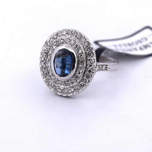 Bague 56 BAGUE EN OR BLANC - SAPHIR CABOCHON et DIAMANTS 58 Facettes