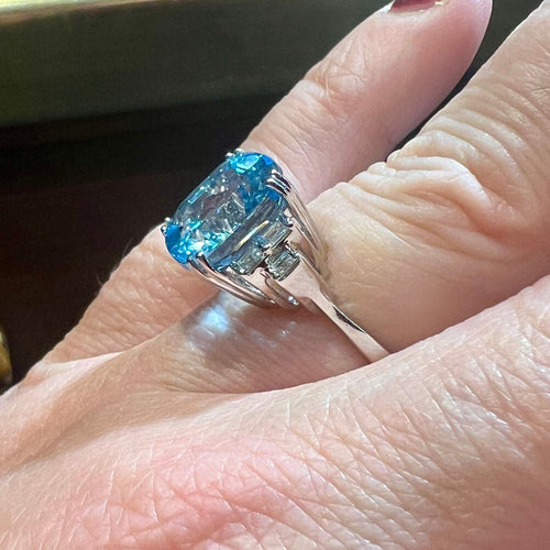 Bague 53 Bague Topaze Bleue 9.08 Ct Diamants 58 Facettes 7815 A