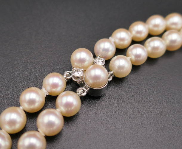 Collier Collier double rang de perles et diamants 1,70 carat. 58 Facettes C71-04