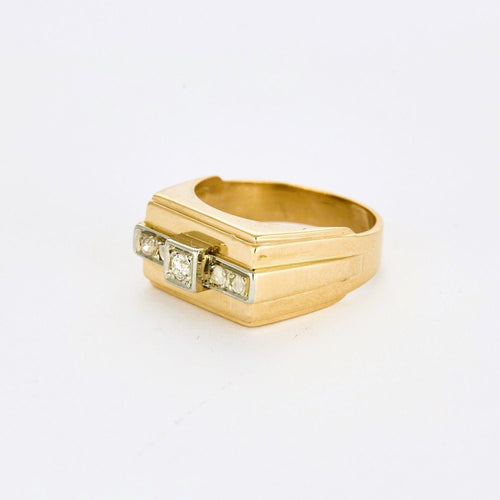 Bague 51 Bague Tank diamants or jaune et platine 58 Facettes