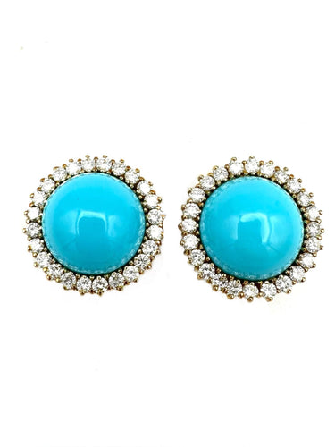 Boucles d'oreilles Paire de boucles d’oreilles or jaune, turquoises et diamants 58 Facettes