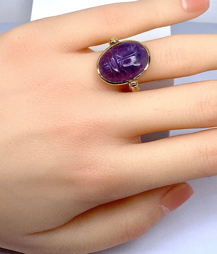 Bague 50 Bague en or jaune 18 carats, scarabée en améthyste mobile 58 Facettes AB447