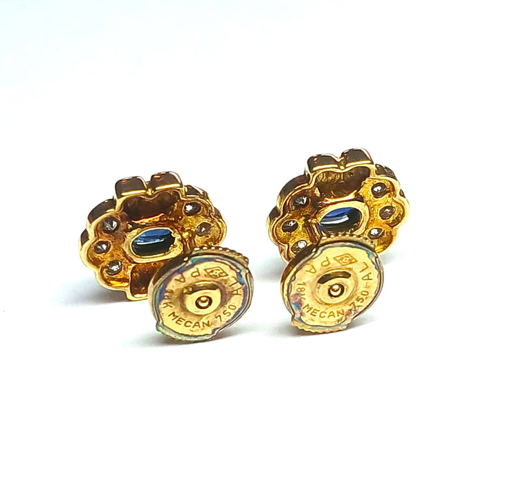 Boucles d'oreilles en or jaune, saphirs et diamants