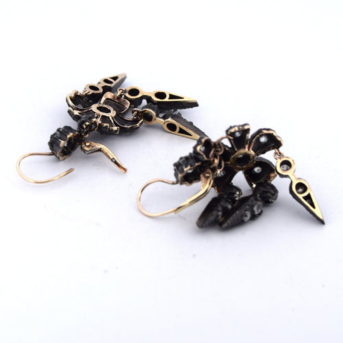 Boucles d'oreilles Boucles d’oreilles anciennes en or 12 kt et argent avec diamants 5,50 ct 58 Facettes