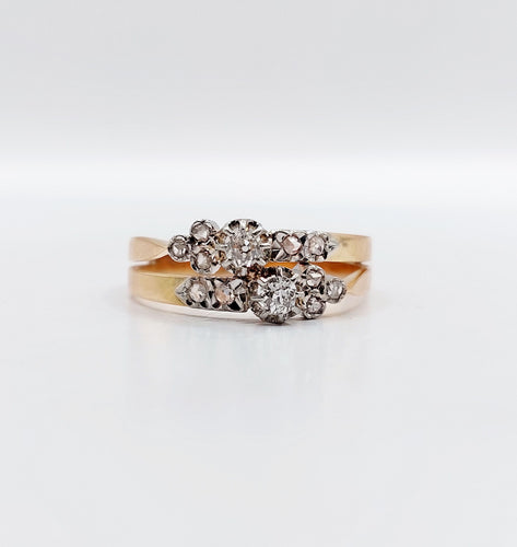 Bague 58.5 Bague toi et moi antique en or rose 18k et diamants taille ancienne 58 Facettes A06482