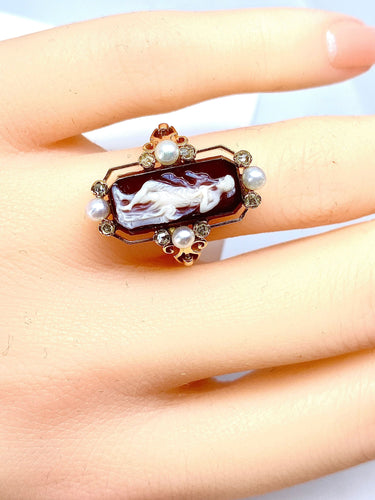 Bague 51 Bague camée sur agate perles fines diamants 58 Facettes AB263