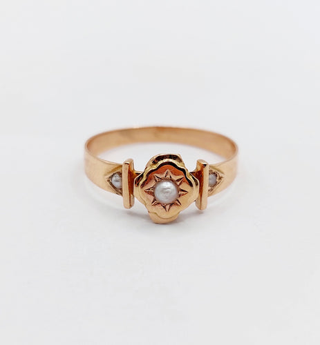 Bague 56.5 Bague antique or rose perles sertis étoilés 58 Facettes A05703