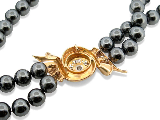 Collier collier double rangs perles hematites noires or jaune 18k & diamants 0.67ct 58 Facettes 272071
