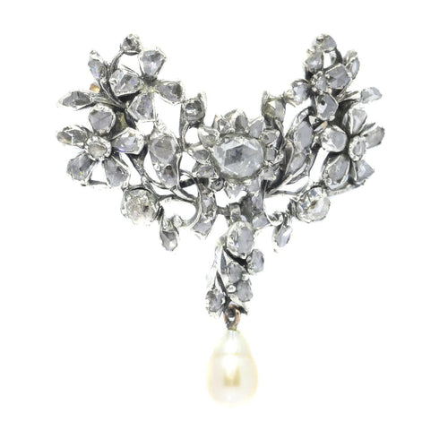Broche Grâce géorgienne : broche en diamants et perles, vers 1740 58 Facettes 20169-0046