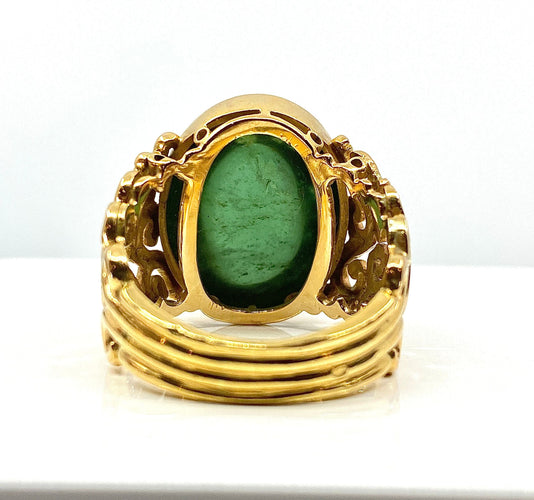 Bague 57 Bague en or jaune ornée tourmaline verte cabochon 58 Facettes AB314