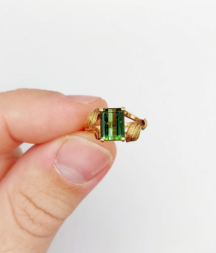 Bague 47.5 Bague art nouveau or 14k tourmaline et monture fleurie (circa 1910) 58 Facettes A06116