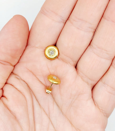 Boucles d'oreilles Puces d'oreilles art deco or jaune 18k diamants tailles anciennes (circa 1950) 58 Facettes A05930