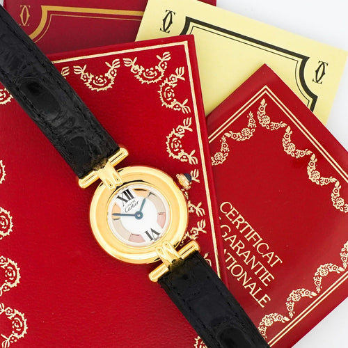 Montre Cartier - Montre Must Colisée 24 mm en vermeil, cadran trinity ivoire 58 Facettes