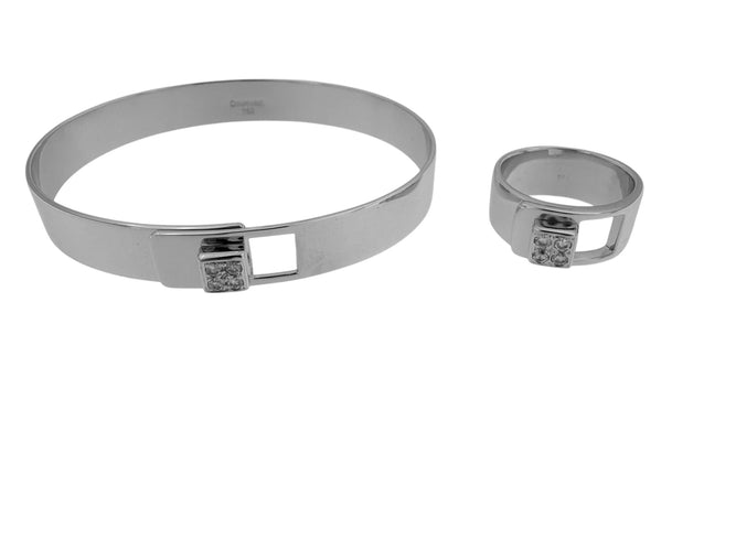 Bracelet 51 DINH VAN - Demi parure Bracelet et Bague Cube Lock or blanc et diamants 58 Facettes