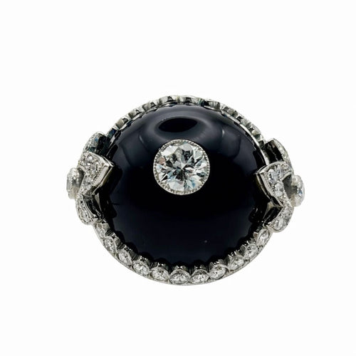 Bague 55 Bague en platine de style Art déco ornée de diamants et d'onyx 58 Facettes 50344
