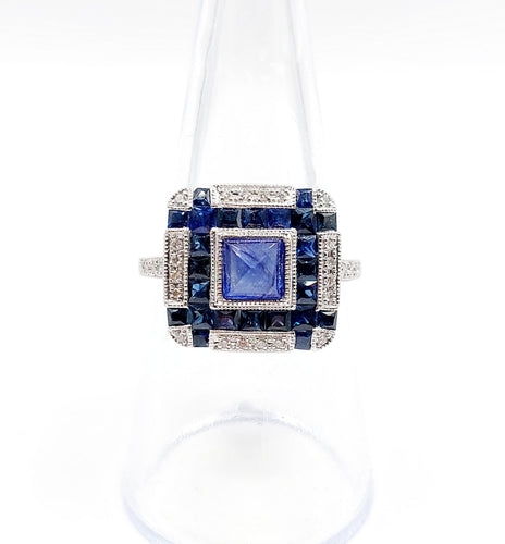 Bague Art Déco Platine, saphir pain de sucre et diamants, Branar Paris 58 Facettes A06224