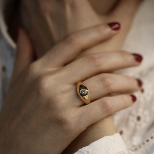 Bague 54 Bague Jonc Anglais en or jaune 18 Cts avec diamant brillant 0,25 ct G-VS - Taille 54 58 Facettes FB09951