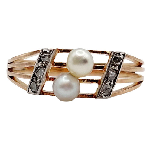 Bague 53 Bague antique toi et moi or rose perles et diamant 58 Facettes A05617