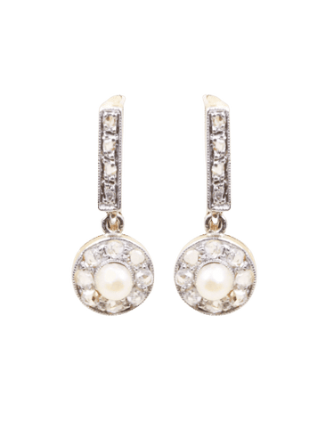 Boucles d'oreilles Boucles d'oreilles dormeuses anciennes diamants perles 58 Facettes 1199.5