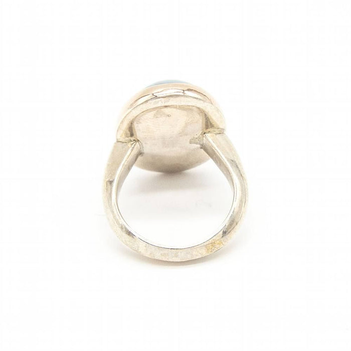 Bague en or rose et argent avec aigue-marine laiteuse