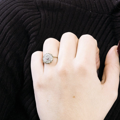 Bague 54 AUGIS - Bague vintage or blanc rubis diamant 58 Facettes