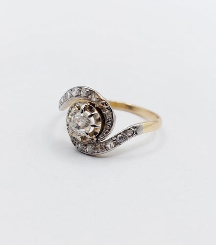 Bague 53 Bague tourbillon antique en or 18k et platine et diamants (circa 1900) 58 Facettes A06348