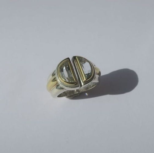 Bague 49 CHRISTOFLE - bague ‘Variations’ 1986 or jaune, argent, aigue marine 58 Facettes