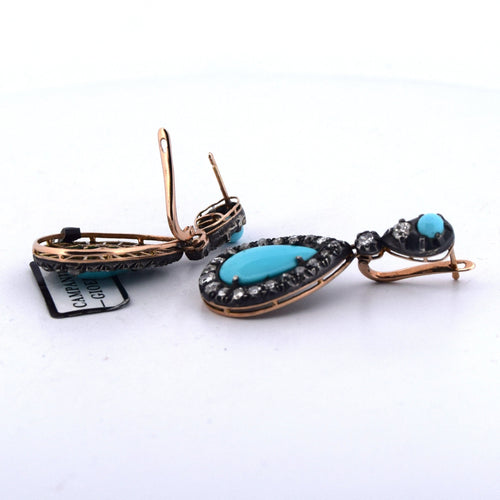 Boucles d'oreilles Boucles d'oreilles en or et argent, turquoise naturelle 58 Facettes