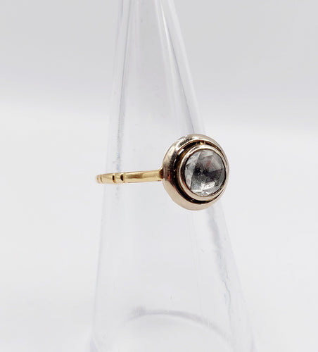 Bague solitaire antique or 14k diamant taille rose de Hollande de 6 mm